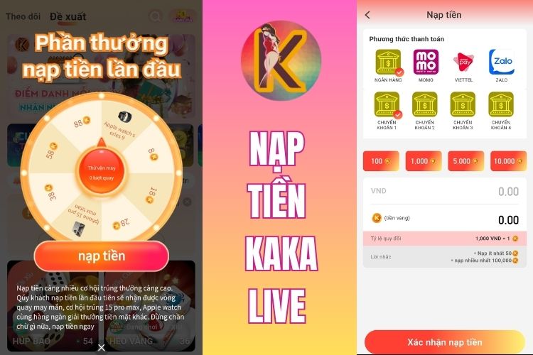 Hướng dẫn thực hiện nạp tiền vào ứng dụng Kaka Live 